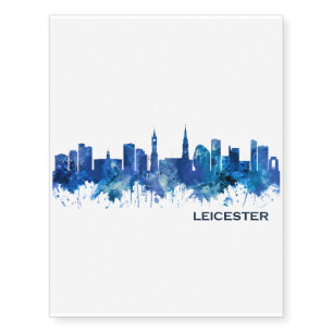 Leicester England Skyline Blue Temporary Tattoos