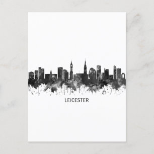 Leicester England Skyline BW Holiday Postcard