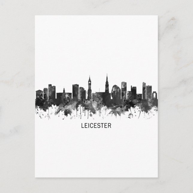 Leicester England Skyline BW Holiday Postcard (Front)