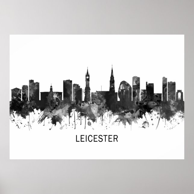 Leicester England Skyline BW Poster (Front)