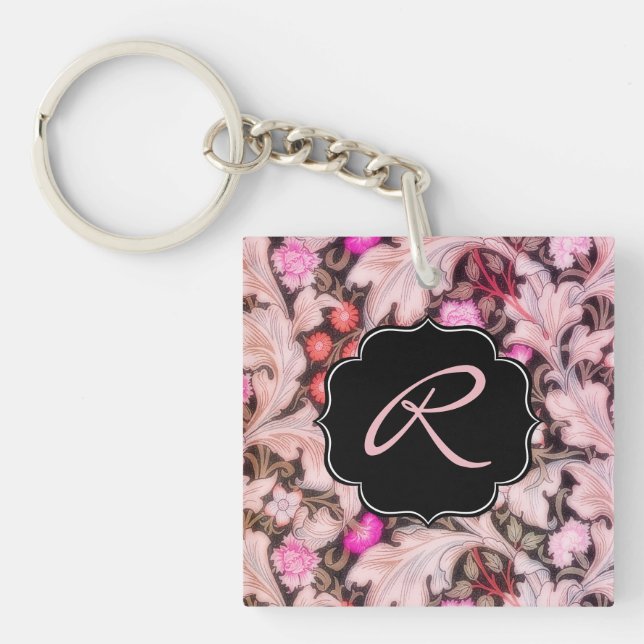 Leicester Vintage Floral with Custom Monogram Keychain (Front)