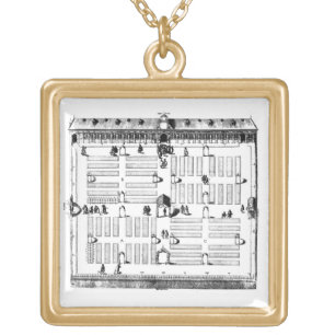 Leiden Botanic Garden (engraving) (b/w photo) Gold Plated Necklace