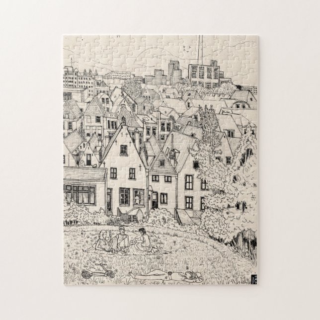 Leiden South Holland Netherlands Pen Ink Drawing Jigsaw Puzzle (Vertical)