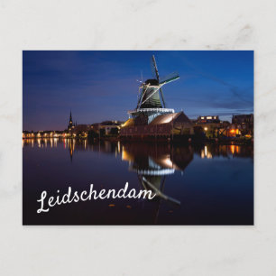 Leidschendam windmill with reflection at night postcard