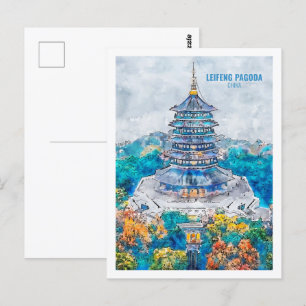 Leifeng Pagoda china Travel Watercolor Sketch Postcard
