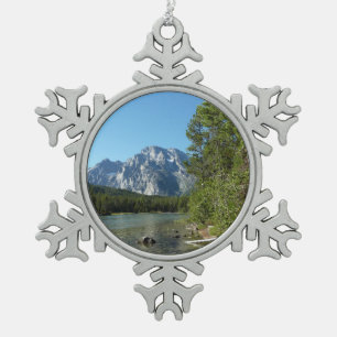 Leigh Lake at Grand Teton National Park Snowflake Pewter Christmas Ornament