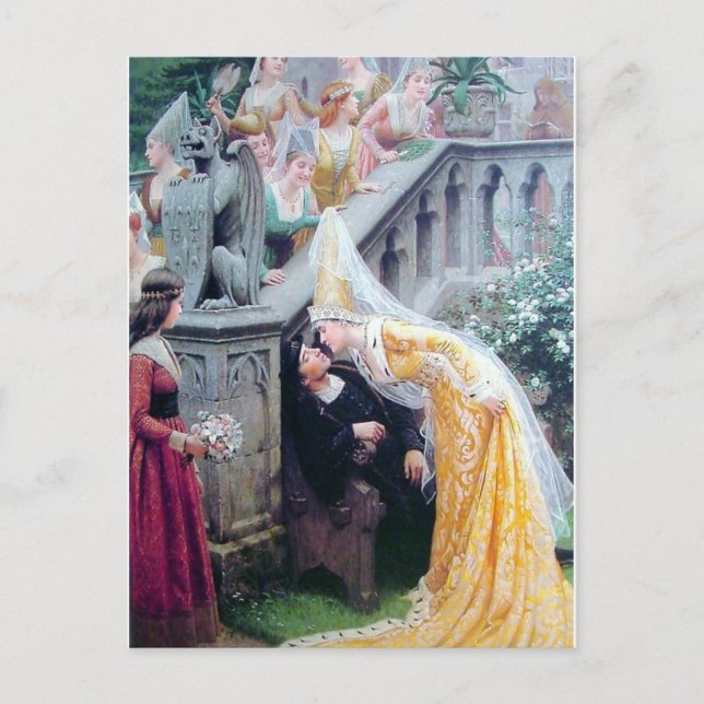 leighton the kiss medieval woman kissing man postcard (Front)