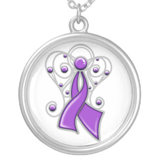 Leiomyosarcoma Ribbon Angel In Memory Silver Plated Necklace