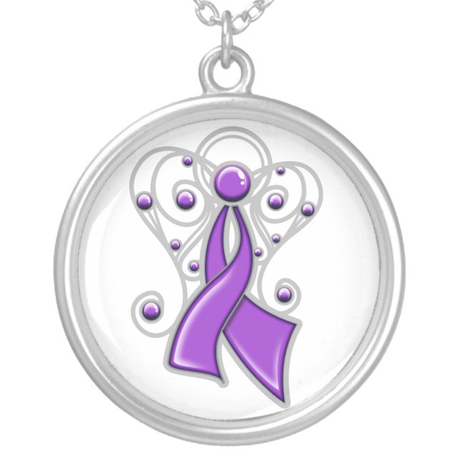 Leiomyosarcoma Ribbon Angel In Memory Silver Plated Necklace (Front)