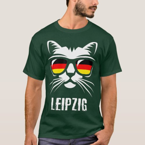 Leipzig City Funny Cat German Flag Germany  T_Shirt