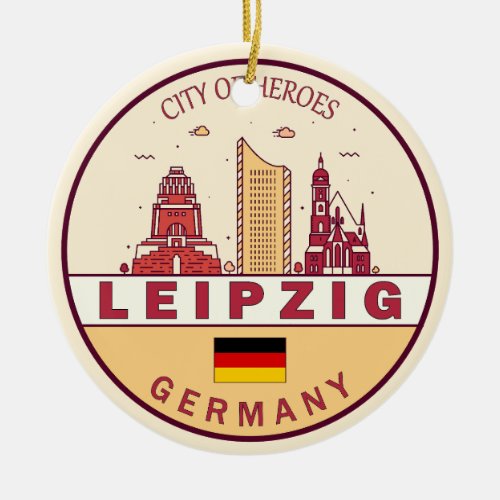 Leipzig Germany City Skyline Emblem Ceramic Ornament