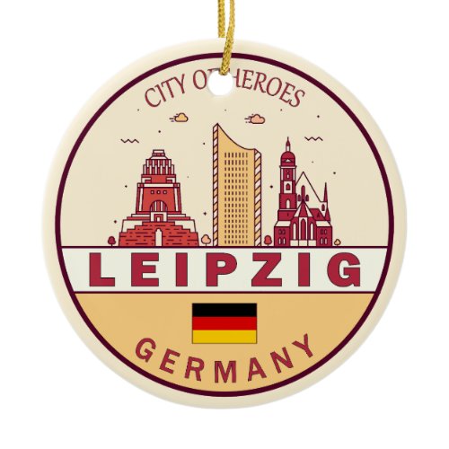 Leipzig Germany City Skyline Emblem Ceramic Ornament