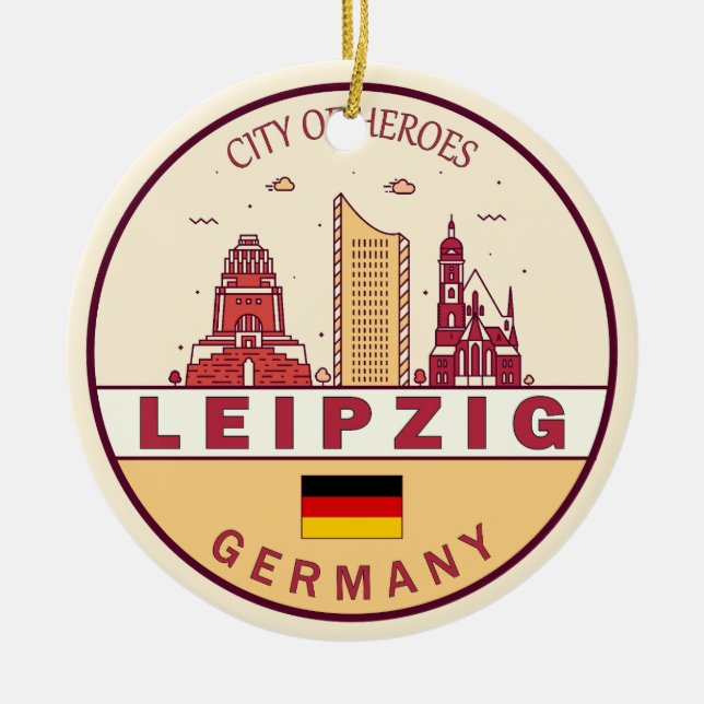 Leipzig Germany City Skyline Emblem Ceramic Ornament (Front)