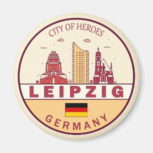 Leipzig Germany City Skyline Emblem Magnet