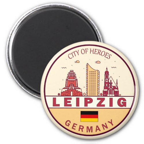 Leipzig Germany City Skyline Emblem Magnet