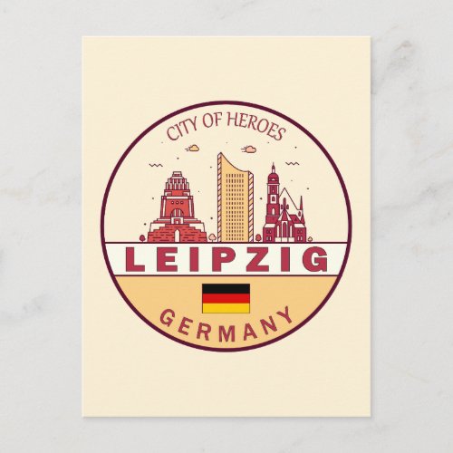 Leipzig Germany City Skyline Emblem Postcard