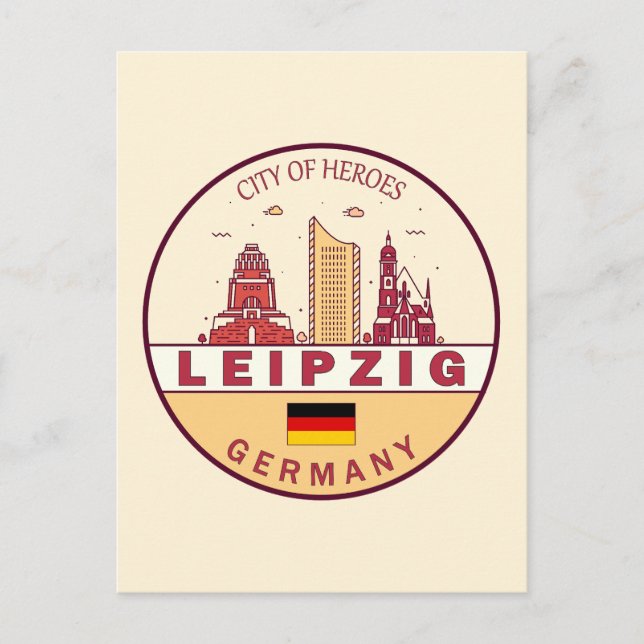 Leipzig Germany City Skyline Emblem Postcard (Front)