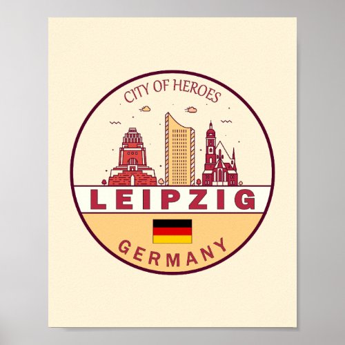 Leipzig Germany City Skyline Emblem Poster