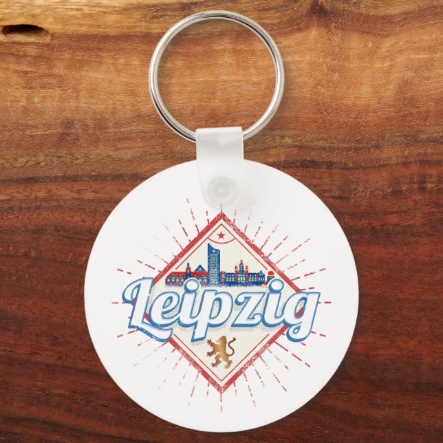 Leipzig Germany Saxony Retro Skyline Vintage Keychain (Front)
