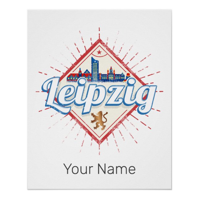 Leipzig Germany Saxony Retro Skyline Vintage Poster (Front)
