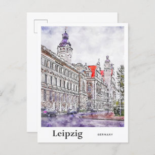 Leipzig Germany Travel Watercolor Hand Drawn Postcard
