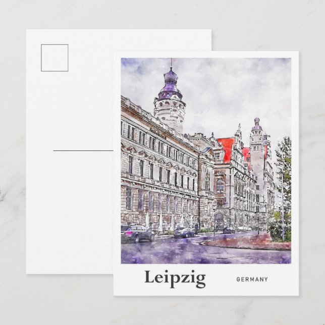 Leipzig Germany Travel Watercolor Hand Drawn Postcard (Front/Back)