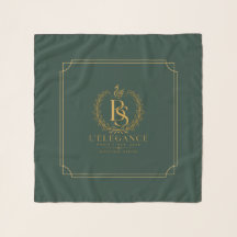 L'Élégance Emerald Green & Gold Monogram Scarf | P