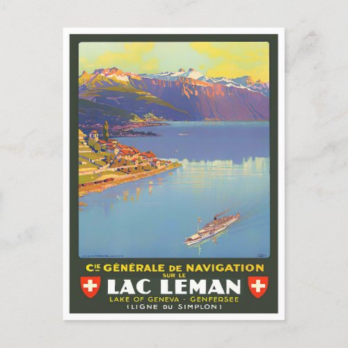 Leman lake Switzerland vintage travel Postcard