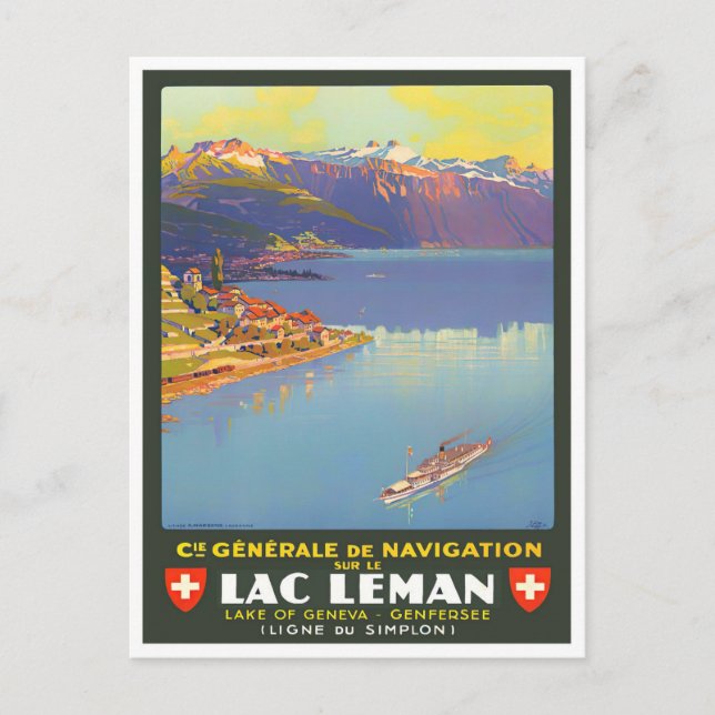 Leman lake Switzerland vintage travel Postcard (Front)