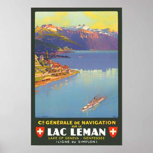 Leman lake Switzerland vintage travel Poster