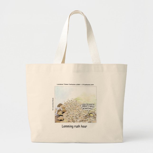 Lemmings Rush Hour Funny Large Tote Bag (Front)
