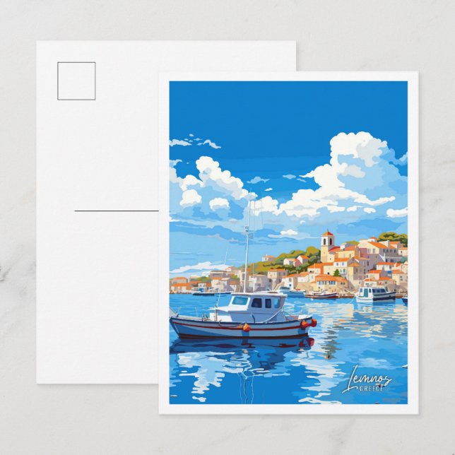 Lemnos Greece Art Vintage Travel Illustration Postcard (Front/Back)