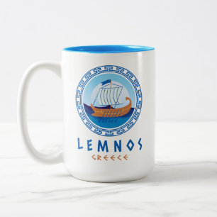 Lemnos, Greece Greek Ship Design Two-Tone Coffee Mug