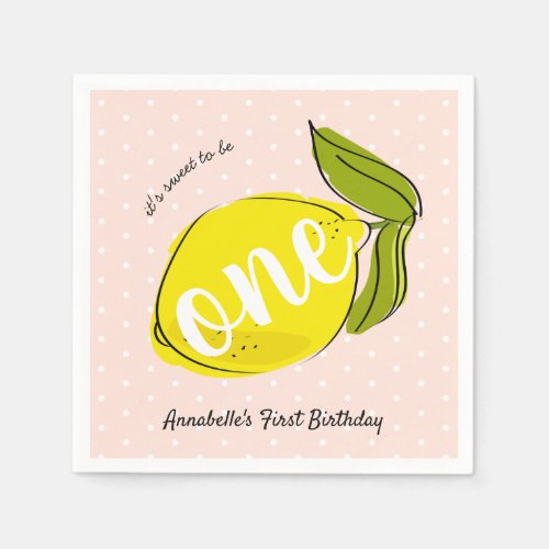 Lemon 1st Birthday Blush Pink Paper Napkins