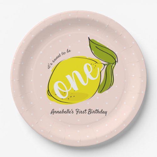 Lemon 1st Birthday Blush Pink Paper Plate