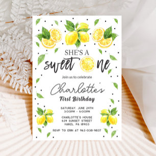 Lemon 1st Birthday Invitation Citrus Party Card