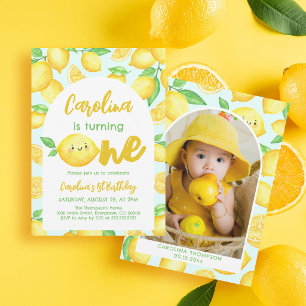 Lemon 1st Birthday Party Girl Photo Invitation