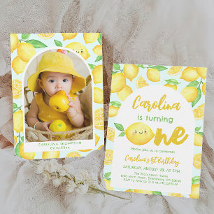 Lemon 1st Birthday Party Girl Photo Invitation