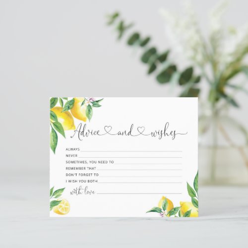 Lemon advice and wishes bridal shower card