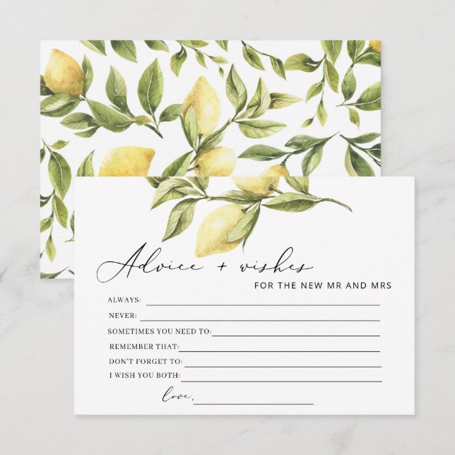 Lemon Advice and Wishes Bridal Shower Game Card (Front/Back)