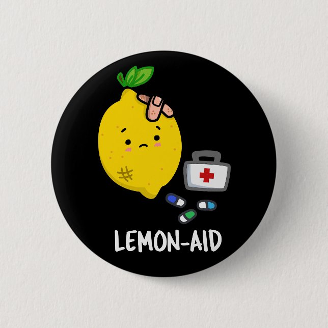 Lemon-aid Funny First Aid Lemon Pun Dark BG Button (Front)