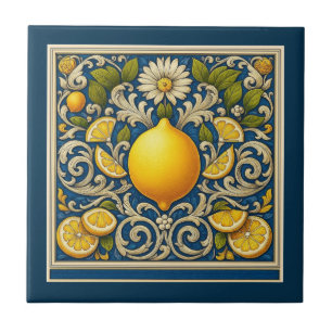 Lemon Almafi Blue Mediterranean Art Nouveau Ceramic Tile