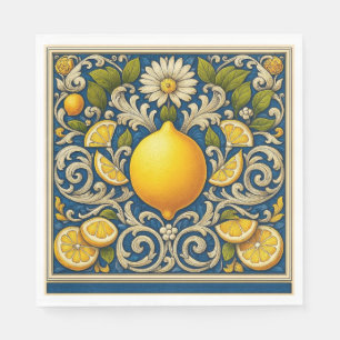 Lemon Almafi Blue Mediterranean Art Nouveau Napkins