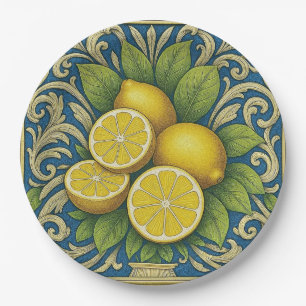 Lemon Almafi Blue Mediterranean Art Nouveau Paper Plates