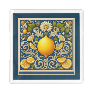 Lemon Amalfi Blue Mediterranean Art Nouveau Acrylic Tray