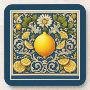 Lemon Amalfi Blue Mediterranean Art Nouveau Beverage Coaster