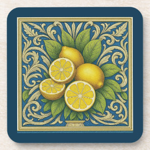 Lemon Amalfi Blue Mediterranean Art Nouveau Beverage Coaster