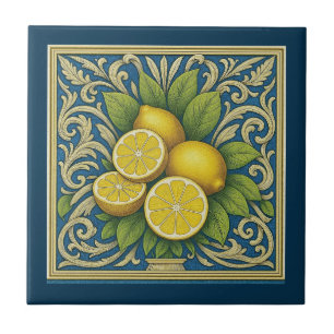 Lemon Amalfi Blue Mediterranean Art Nouveau Ceramic Tile