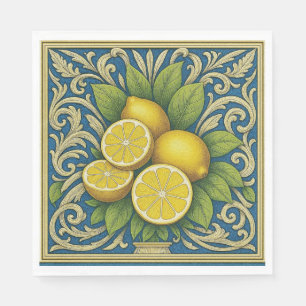 Lemon Amalfi Blue Mediterranean Art Nouveau Napkins
