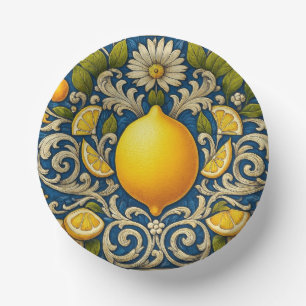 Lemon Amalfi Blue Mediterranean Art Nouveau Paper Bowls